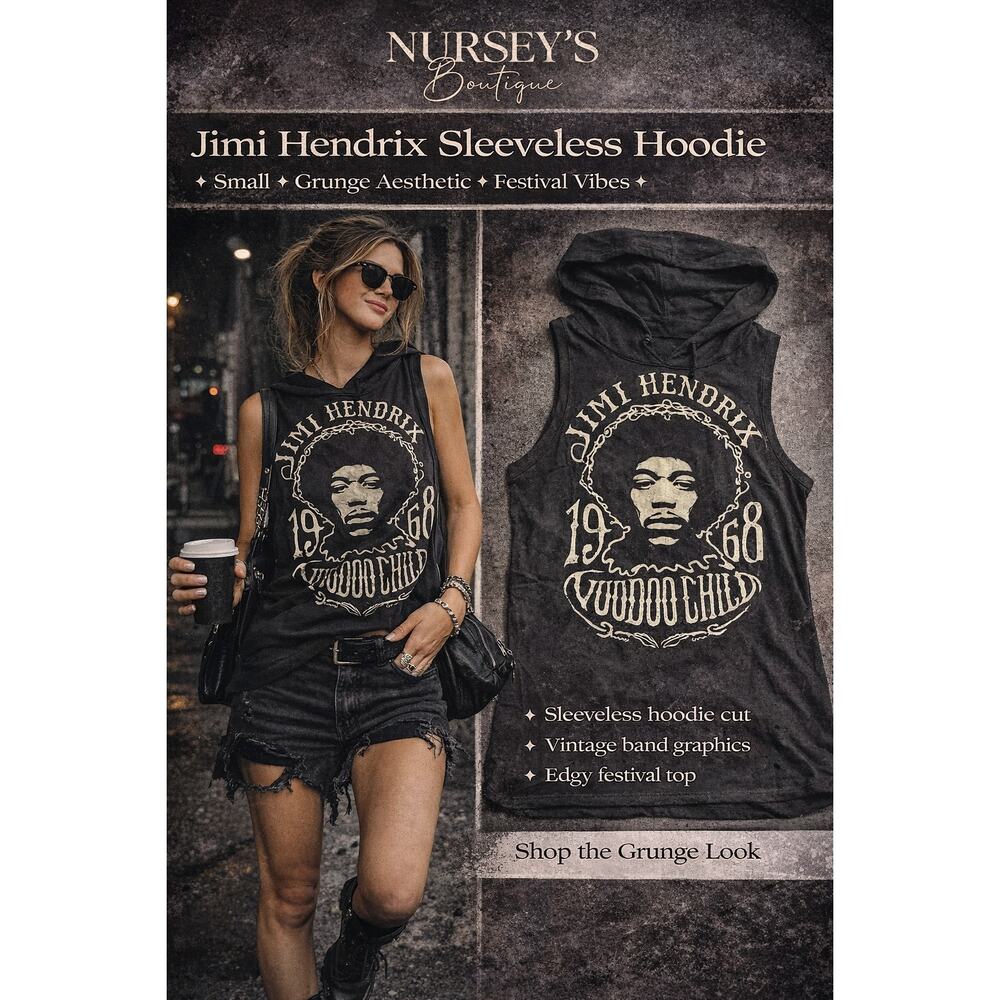 Jimi Hendrix Sleeveless Hoodie Tank Black Graphic Festival Top